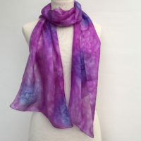 Hand-painted-silk-scarf-in-rich-pink