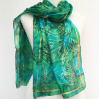 Emerald-green-silk-scarf-with-Celtic-print