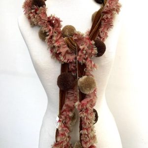 Long-velvet-scarf-with-pompoms-and-silk-ruffle